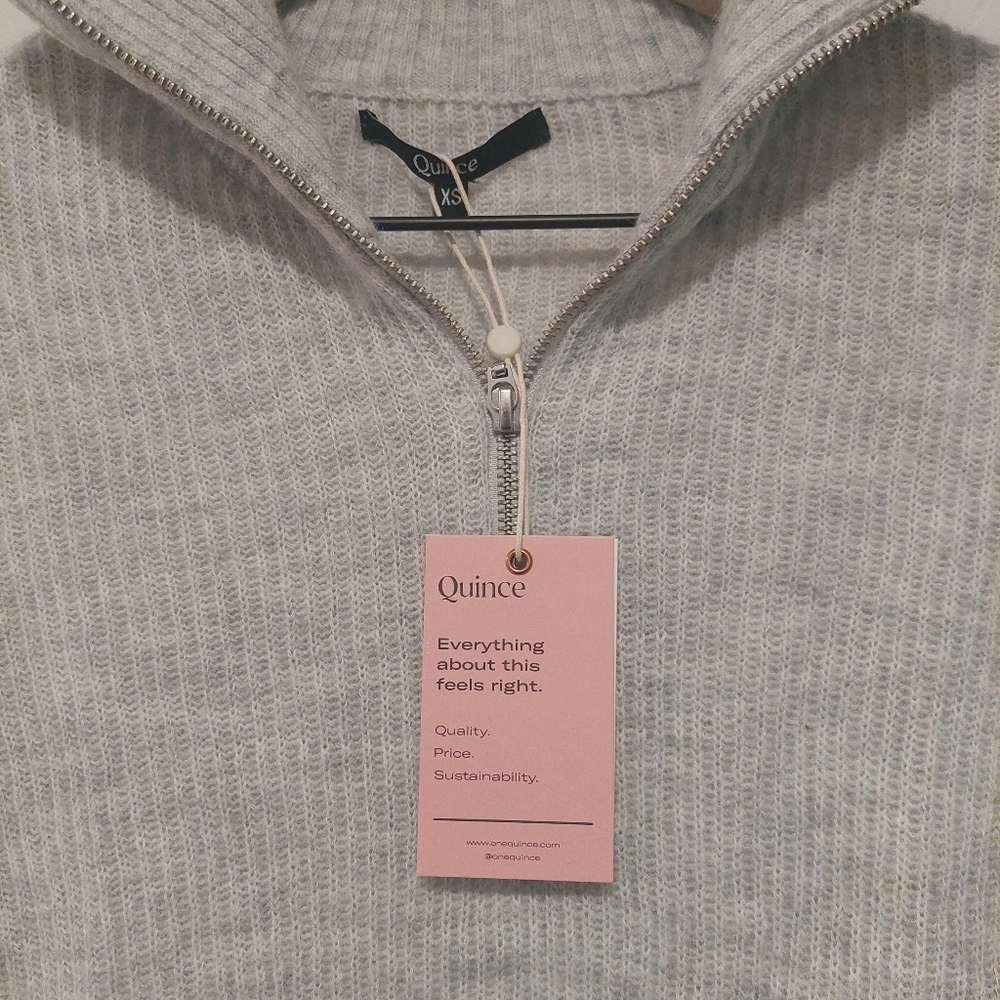 NWT! Quince Baby Alpaca-Wool Blend Half Zip Gray Sweater! Sz. XS (B9) - Picture 2 of 5